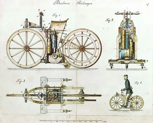 Daimler Reitwagen - prima motocicletă de la Gottlieb Daimler, 1885